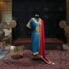 Blue Crepe Suit with Golden Embroidery - Image 2