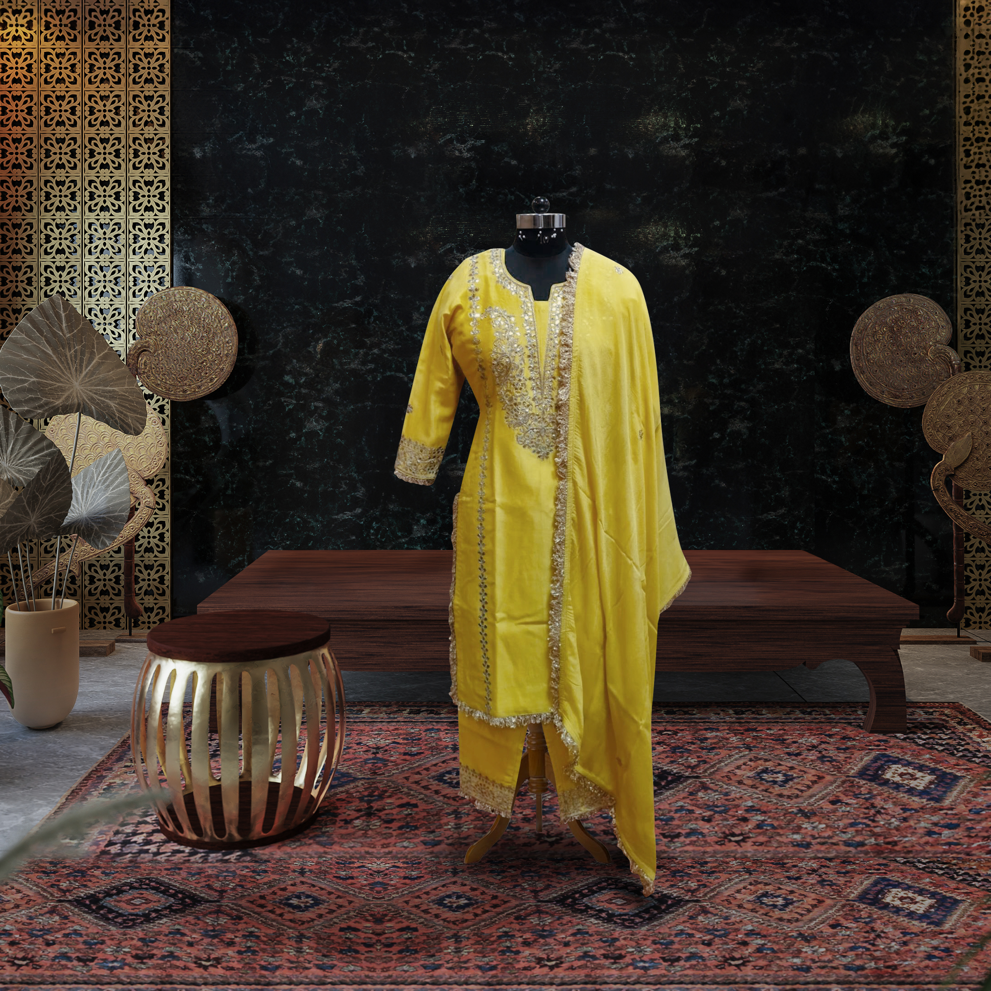 Pure Chanderi Suit with Gotta and Zari Work