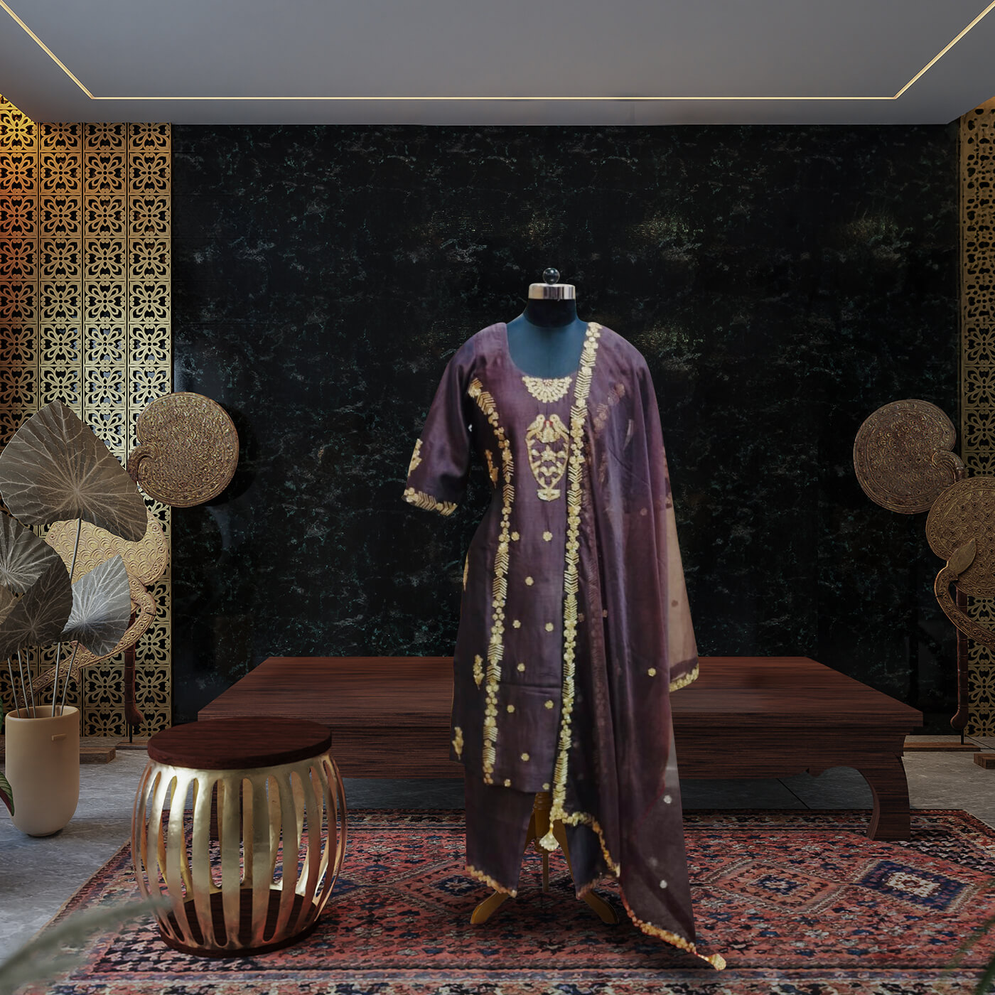 Chanderi Suit With Organza Dupatta