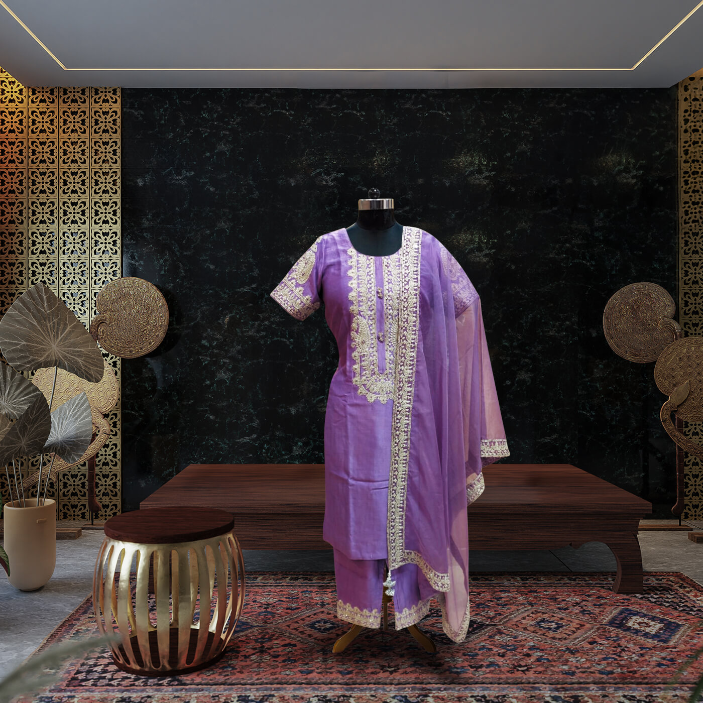 Lavender Chanderi Suit with Organza Dupatta