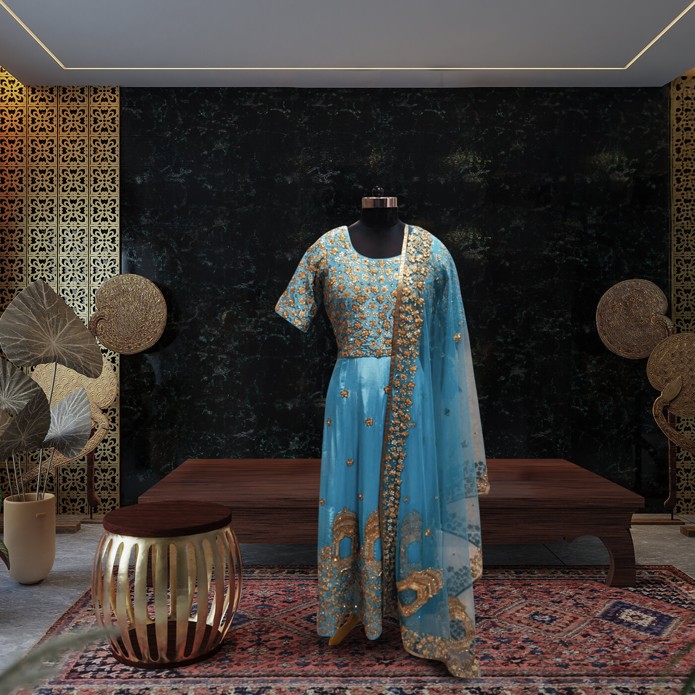 Crepe Gown with Net Dupatta